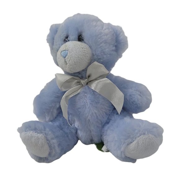 First & Main Teddy Bear Plush Blue Silver Bow 6" Stuffed Animal Toy - Picture 1 of 10